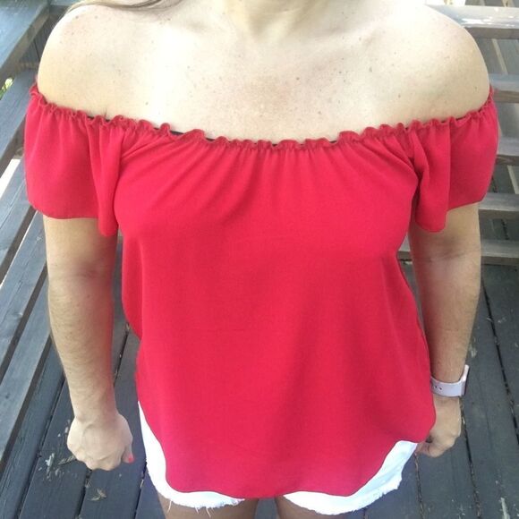 Wine Red Off The Shoulder Top - Picture 2 of 2